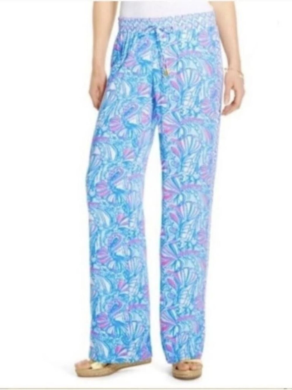 LILLY PULITZER TARGET LIMITED EDITION MY FANS CROPPED PALAZZO WIDE LEG PANT sz L